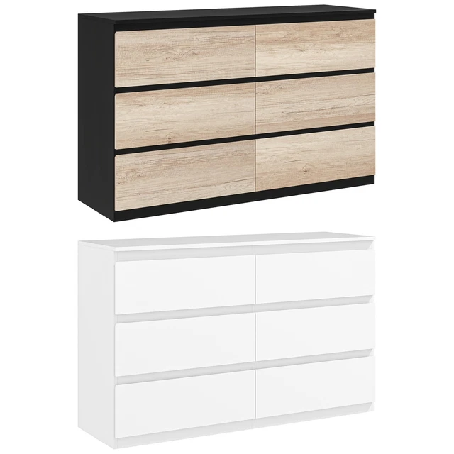 HOMCOM Cassettiera in Tessuto con 6 Cassetti Pieghevoli con Maniglie Doppie, Cassettiera Camera da Letto in Acciaio, MDF e Tessuto, 114x30x70 cm, Bianco e Grigio