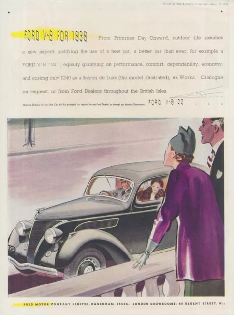 From Primrose Day Onward - Ford V-8 ad 1938 UK 1937 US style car
