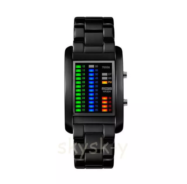 Waterproof Luxury Stainles Steel Date Digital Colourful LED Bracelet Sport Watch