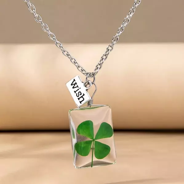 Lucky Crystal 'Wish' Four Leaf Clover Pendant Necklace Irish Shamrock Chain