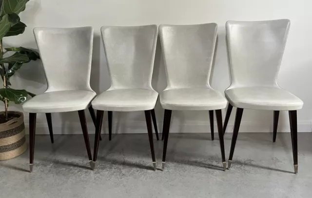 4 Vintage French Baumann style dining chairs in light grey Leatherette 1960s