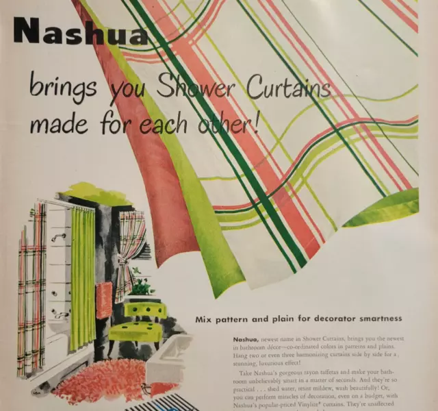 Nashua Shower Window Curtains Midcentury Modern Original 1940s Print Ad ~10x14"