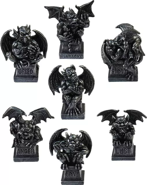 Mythical 4 Inch Black Gargoyle Statue Set - Seven Deadly Sins Set of Gargoyles -