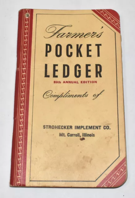 1951-52 John Deere Farm Tractor Pocket Ledger Strohecker Implement Mt Carroll IL
