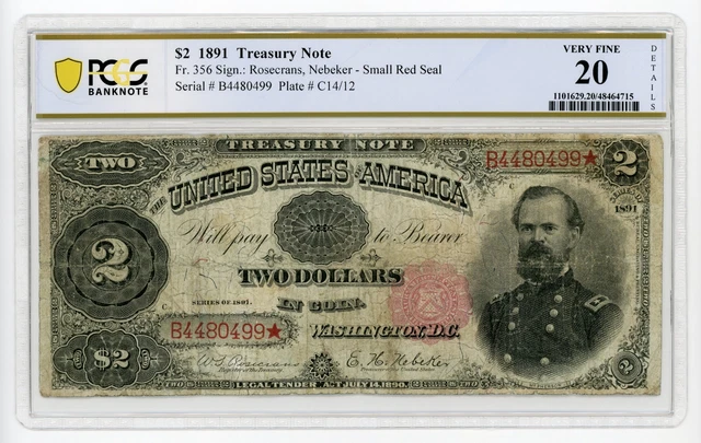 1891 Fr.356 $2 United States Treasury Note - PCGS Very Fine 20