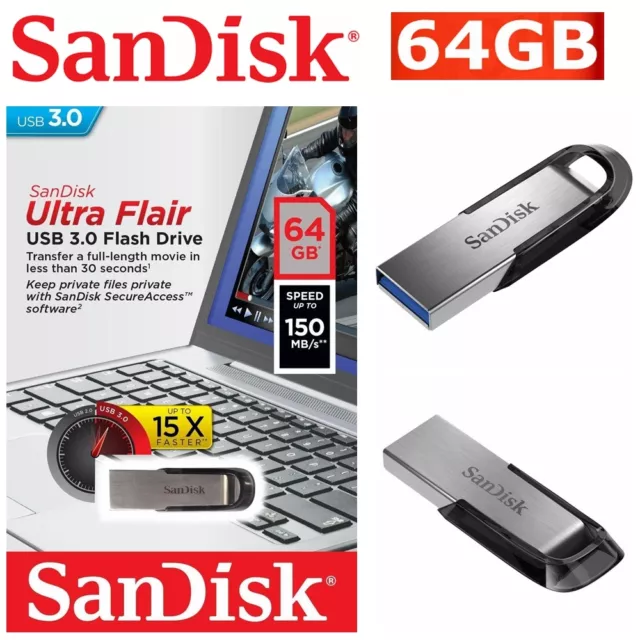 USB Drive 64GB SanDisk Ultra Flair CZ73 USB 3.0 Flash Drive PC Fast Memory Stick