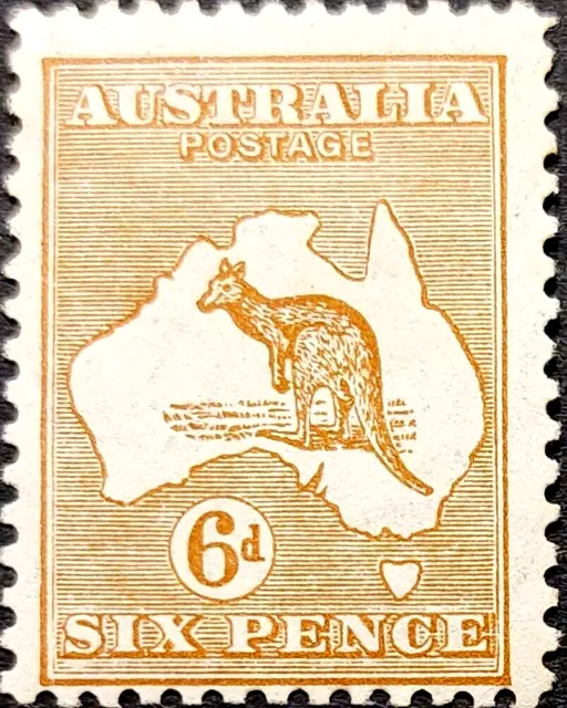 AUSTRALIA 6d MNH Brown Kangaroo Stamp "No Break on Line Above 6" as Per Photos