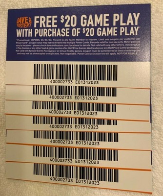 20 DAVE AND Busters $20 Off Game Play Vouchers Expires 1/31 ...
