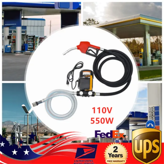 110V 550W Electric Oil Fuel Diesel Gas Transfer Pump W/Meter Hose with Nozzle