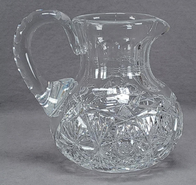 ABP American Brilliant Period Clear Hobstars Fans Crosshatch Cut Glass Pitcher