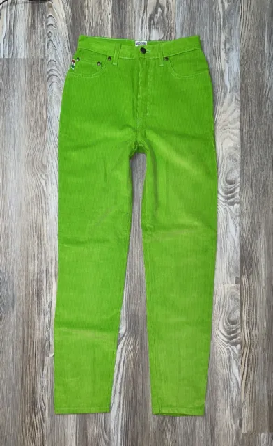 Vintage Moschino Jeans 90's Corduroy High Rise Waist Pants Lime Green EU28 US 26