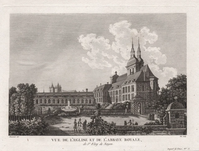 1780 Noyon Abbaye Saint-Eloi Oise Hauts-de-France vue gravure estampe engraving