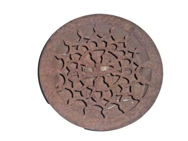 Antique Ornate Round Cast Iron Metal Floor 9.25" Grate Heating Vent Register