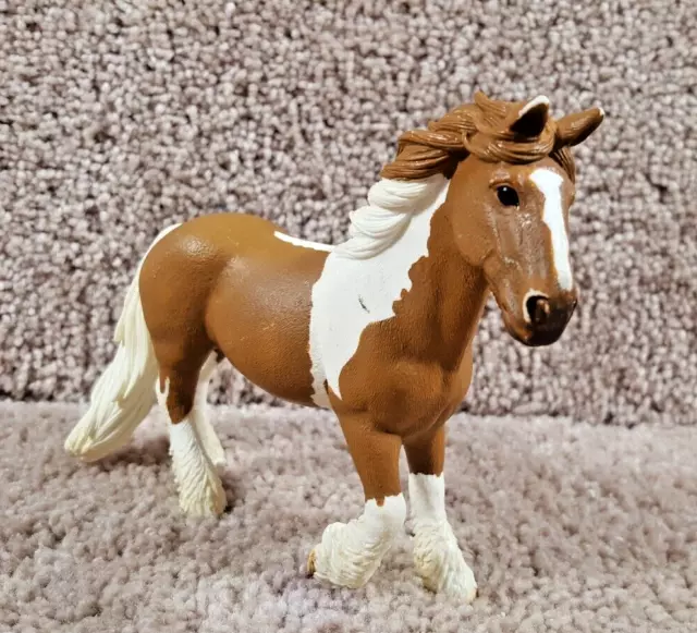 2014 Schleich Retired Tinker Mare Cob Pinto Piebald Horse Brown Figure 5" Long