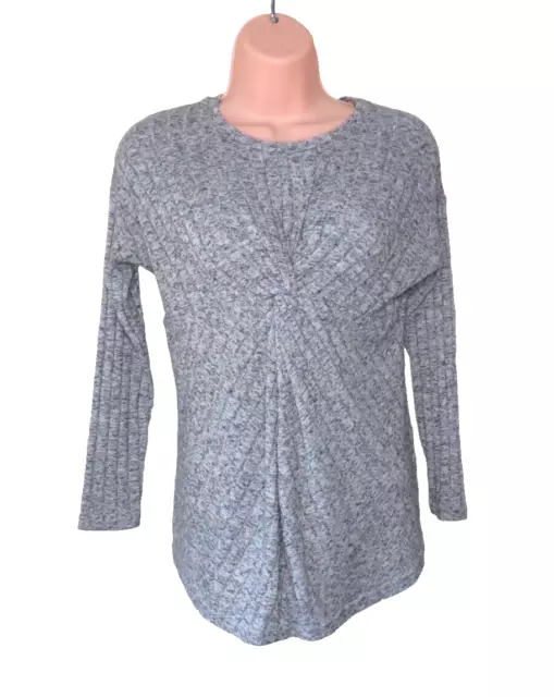 New Look Maternity Ribbed Jumper Knotted Front Size UK8 EU36 Grey Long Sleeves