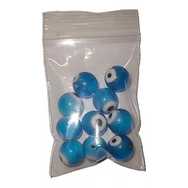 10 Blue & White Glass Evil Eye Beads 9.8mm