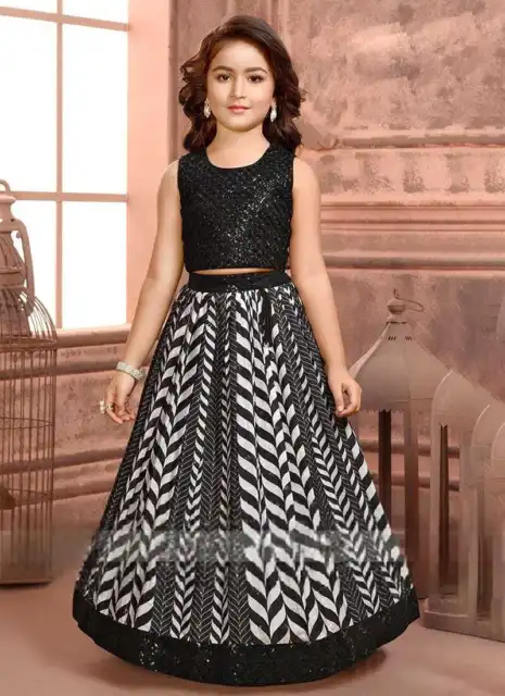 Georgette Lehenga Choli Per Bambini Piccoli Abbigliamento Indiano Designer Matrimonio Pakistano