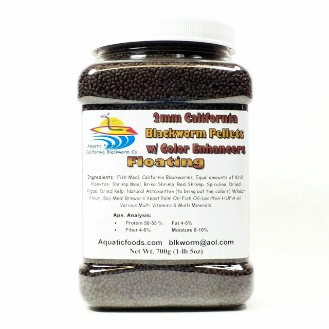 2 mm (1/16") Floating California Blackworm Pellets w/ Color Enhancers & Vitamins