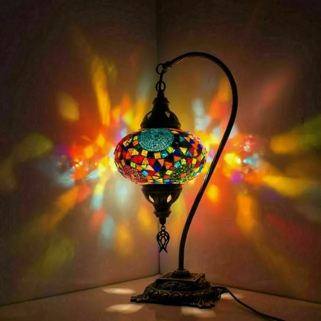 2X Turco Mosaico Marroquí Mesa Lámpara de Escritorio Tiffany Luz Grande Globo