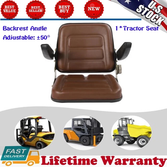 Tractor Seat W/ Armrest Adjustable Backrest±50° For Dumper Forklift Mower Digger