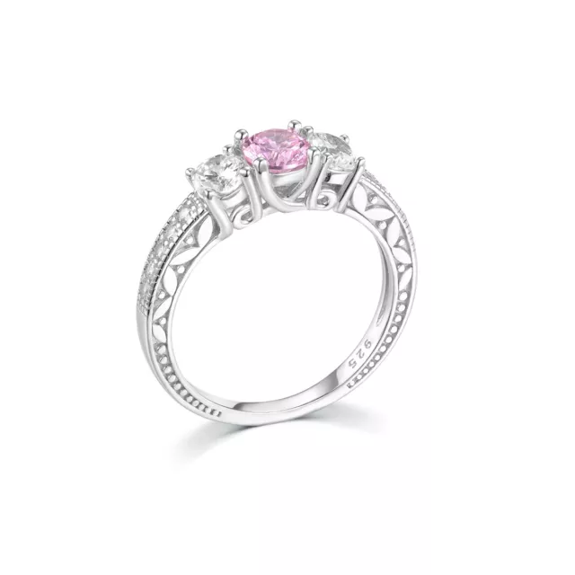 Ladies Sterling 925 Solid Silver 3 Stone White and Pink Sapphire Eternity Ring