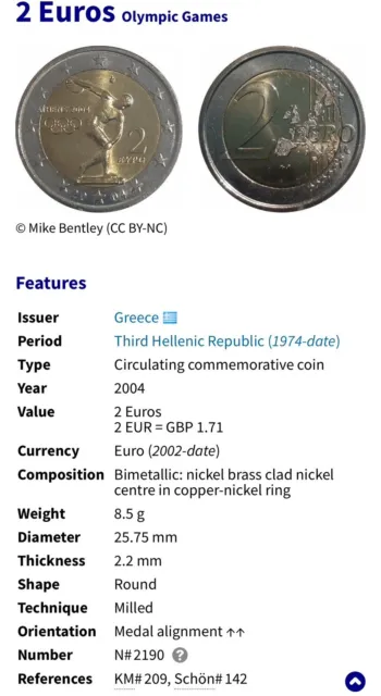 Greece 🇬🇷 coin 2€ euro 2004 UNC from roll Olympic Games disc thrower XXVIIIth 3