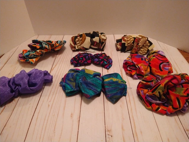 Vintage Oversized Big Hair Bow Barrette Clip Satin Fluffy Ruffled Lot of 8