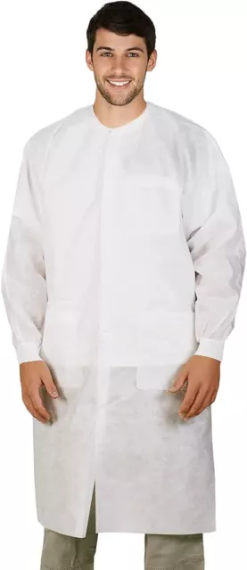 10 Disposable Lab Coats White Small SPP 45 gsm Work Gowns Protective Clothing