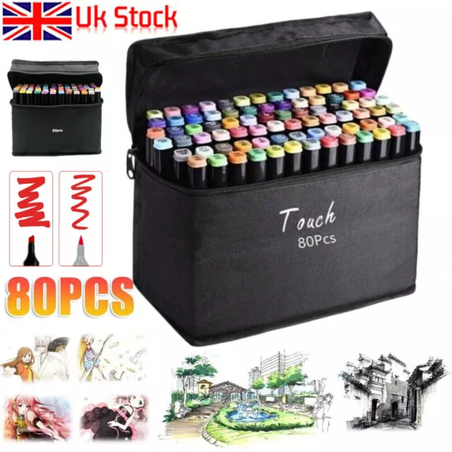 80 Colors Dual Tip Twin Both Side Marker Pens Set Artist Sketch Water Drawing