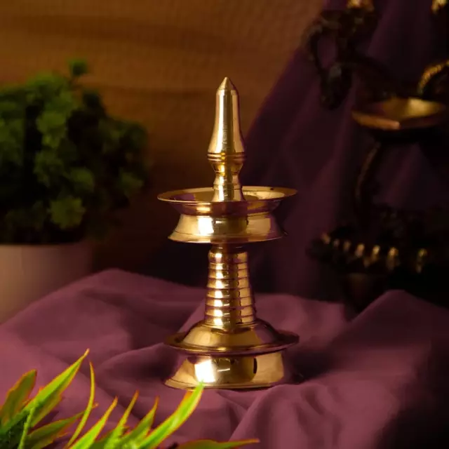 KERALA LONG DIYA Oil Lamp of Heavy Weight Brass for Pooja,set of 2  (6Height) $42.48 - PicClick