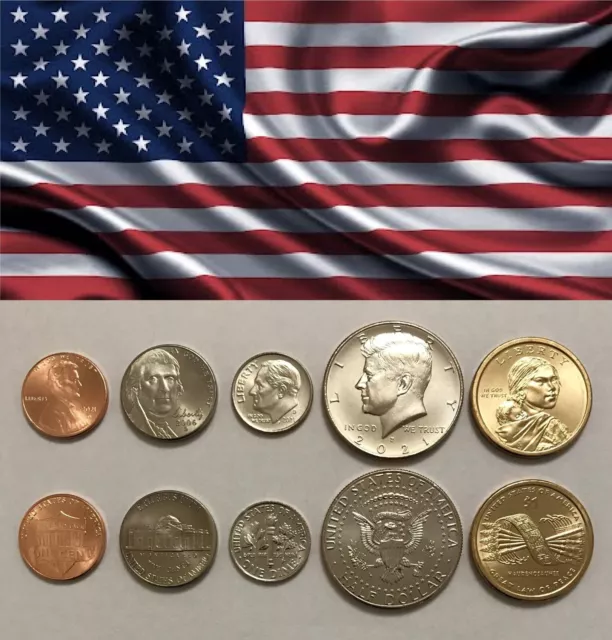 UNITED STATES (USA) - SET of 5 Coins (cent, dollar) 2006 - 2021 - from ROLL, UNC