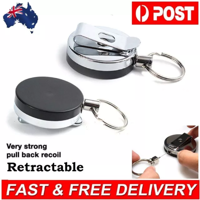 Heavy Duty Metal Retractable Key Chain Ring Reel Pull Belt Clip ID Card Holder