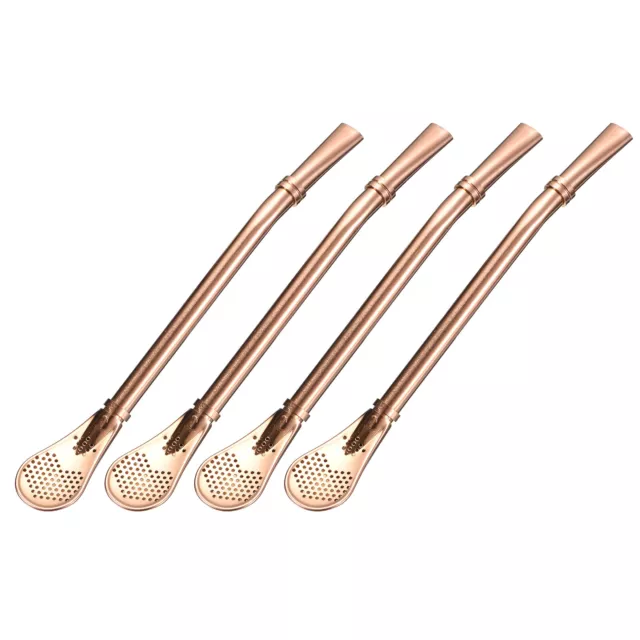 4Pcs 6.2" Stainless Steel Spoon Straw Drinking Straw Spoon with Filter Rose Gold