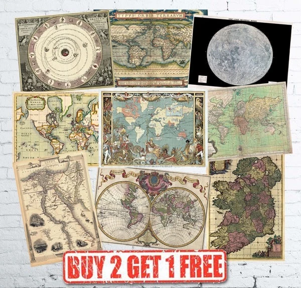 VINTAGE HIGH QUALITY Historic Antique Rare World Maps Europe Posters A1 ...