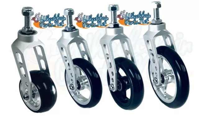 Aluminum Caster Fork (Silver) Assembly With Wheels. Choose Your Wheel Size