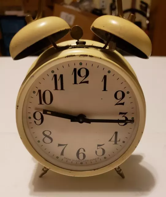 Vintage Czechoslovakia Early 1900s Alarm Clock With 2 Bells-Baked Enamel