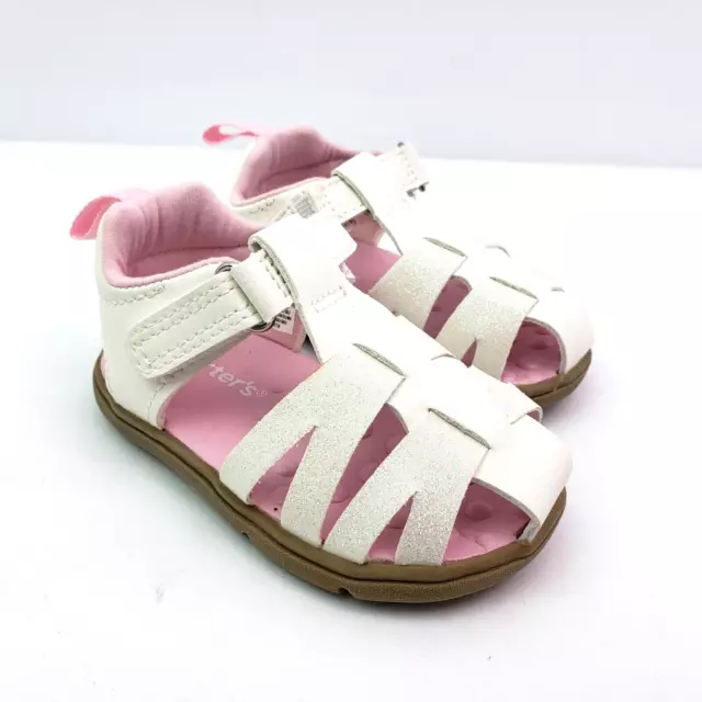 Carters Every Step Adalyn Baby Girls Sz 2 3-6 Months White Pink Sparkle Sandals