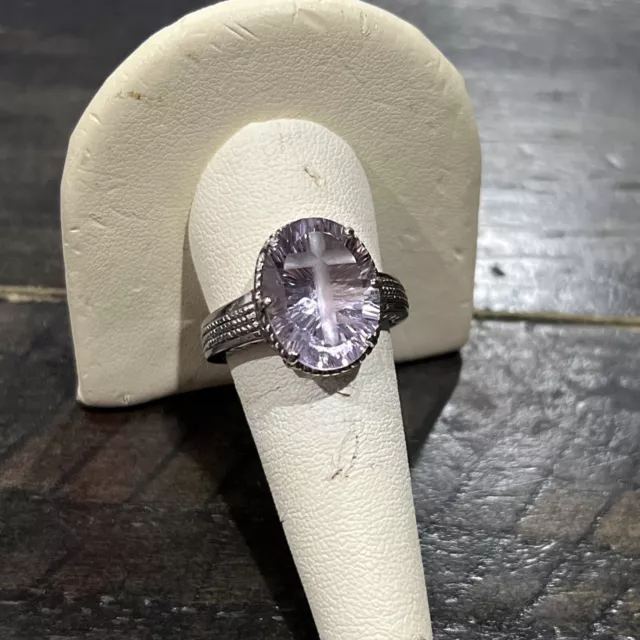 Vintage~Ladies Sterling Silver Amethyst Ring w/ Cross Engraved Stone~Sz10~6.9g
