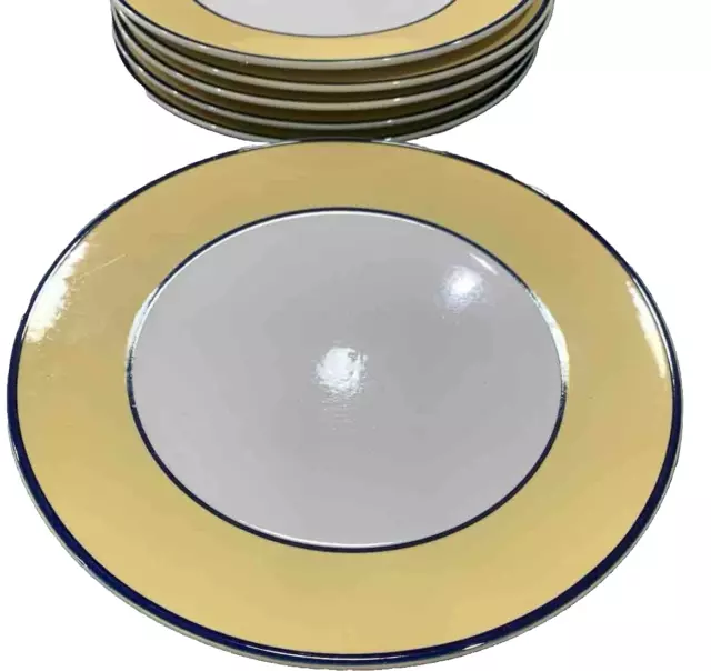 Pagnossin Ironstone Treviso Dinner Plate 10.5" Spa Yellow Blue Trim - Set Of 6