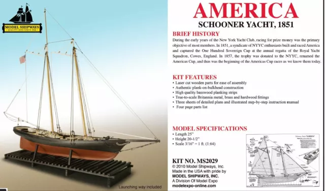 Model Expo MS2029 Model Shipways AMERICA - Schooner Yacht, 1851 - 1:64 Scale