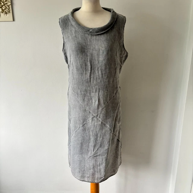 LINA TOMEI GREY Italian Linen Dress M Fits Size 12 5.50 - PicClick UK