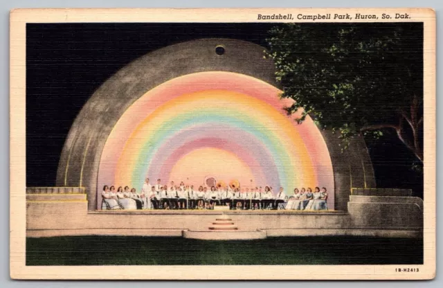 Bandshell Campbell Park Huron South Dakota Theatre Stage Linen Vintage Postcard