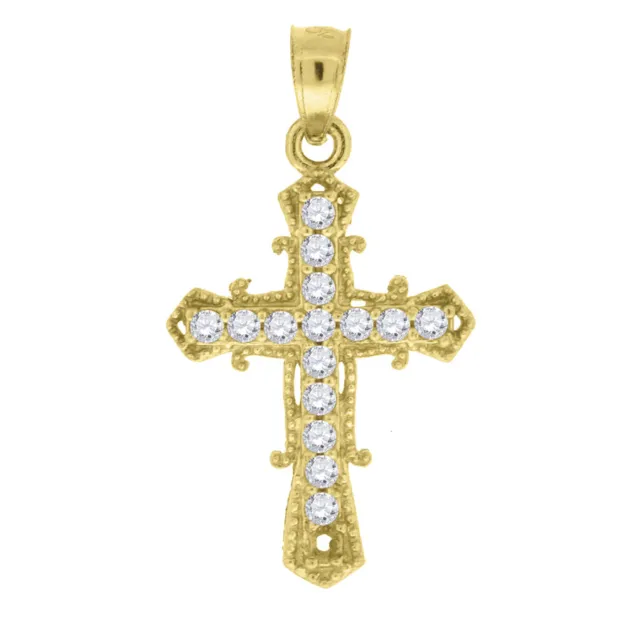 10K Yellow Gold Cubic Zirconia Cubic-Zirconia Cross Religious Charm Pendant