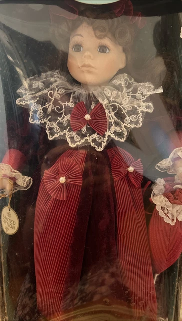 Hearts & Harvest Porcelain Doll Burgundy Bow Pearl Dress New In Box Limited Edit