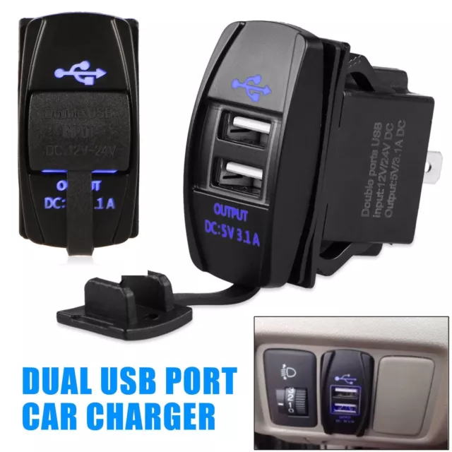 12-24V 3.1A Dual LED USB Car Auto Power Supply Charger Port Socket Waterproof