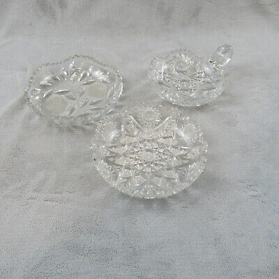 American Brilliance Period ABP Cut Glass Dishes LOT of 3 Shallow Bowls Rose Star