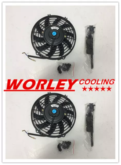 Universal Two 9 inch 12V volt Electric Cooling Fan Thermo Fan + Mounting kits