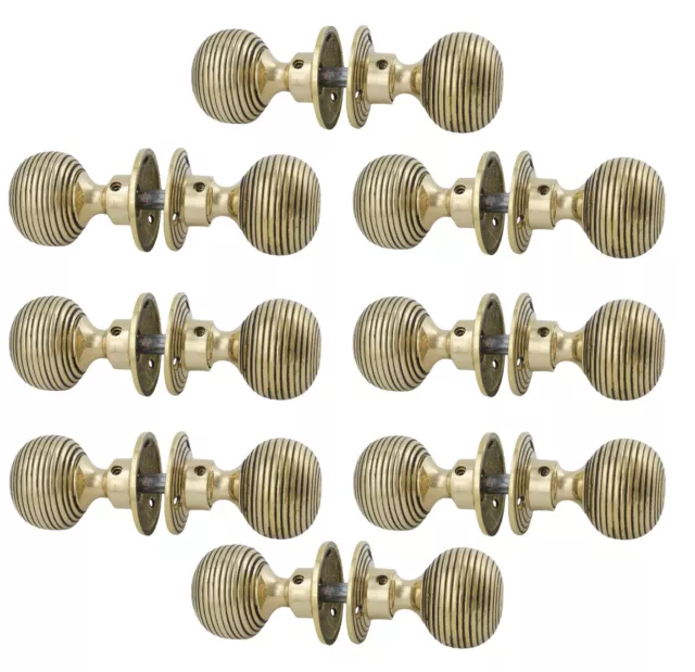 Pack of 8 Solid Unlacquered Brass Beehive Style Door Knob Pair New Knobs Set