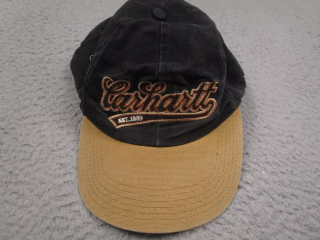 Carhartt Hat Cap Black Logo Leather Strap Adjustable Dad Baseball Trucker