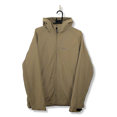 Vintage Mens Bench Fleece Lined Hooded Full Zip Jacket Beige Medium Thick Coat